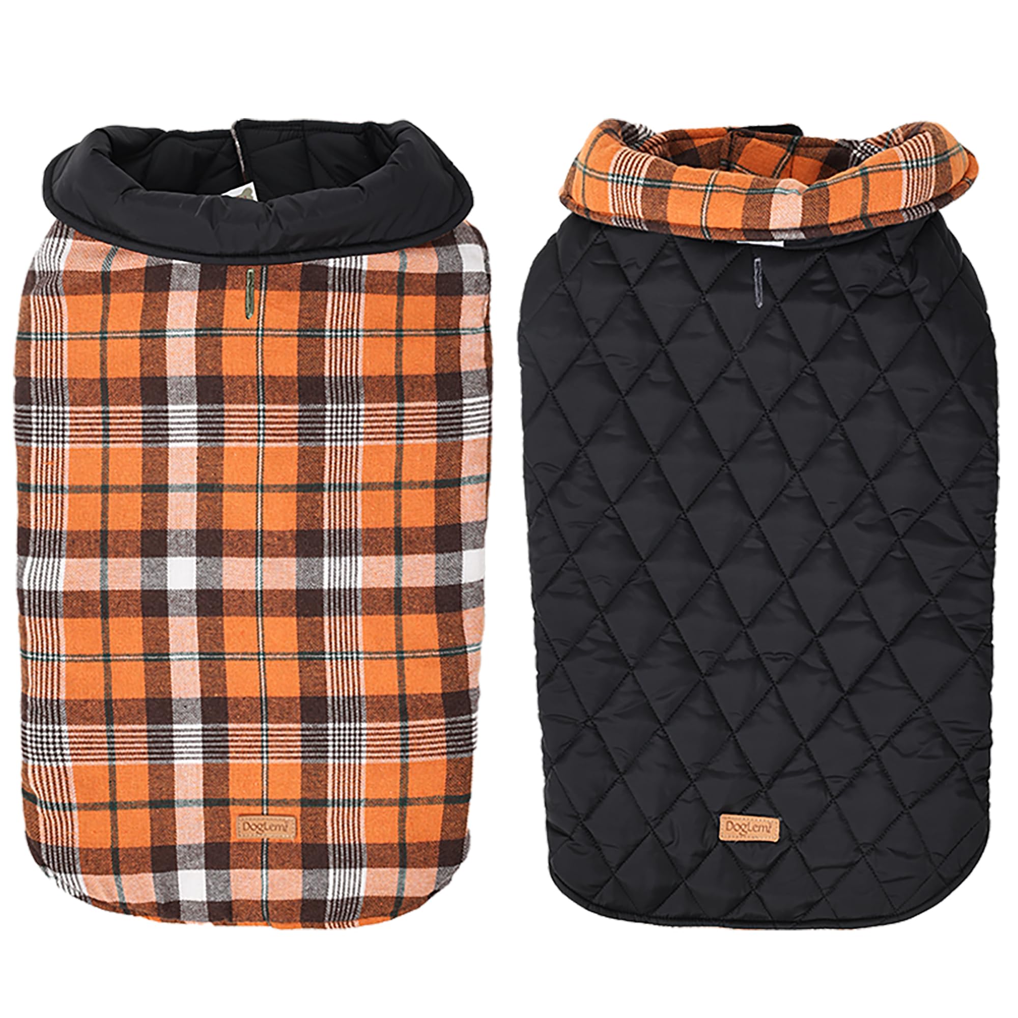 Duuclume Dog Plaid Coat,Reversible Dog Coat Pet Cold Weather Winter Outdoorm,Jackets Adjustable Heat Preservation and Waterproof for Small Medium Large Dogs (Orange/S)