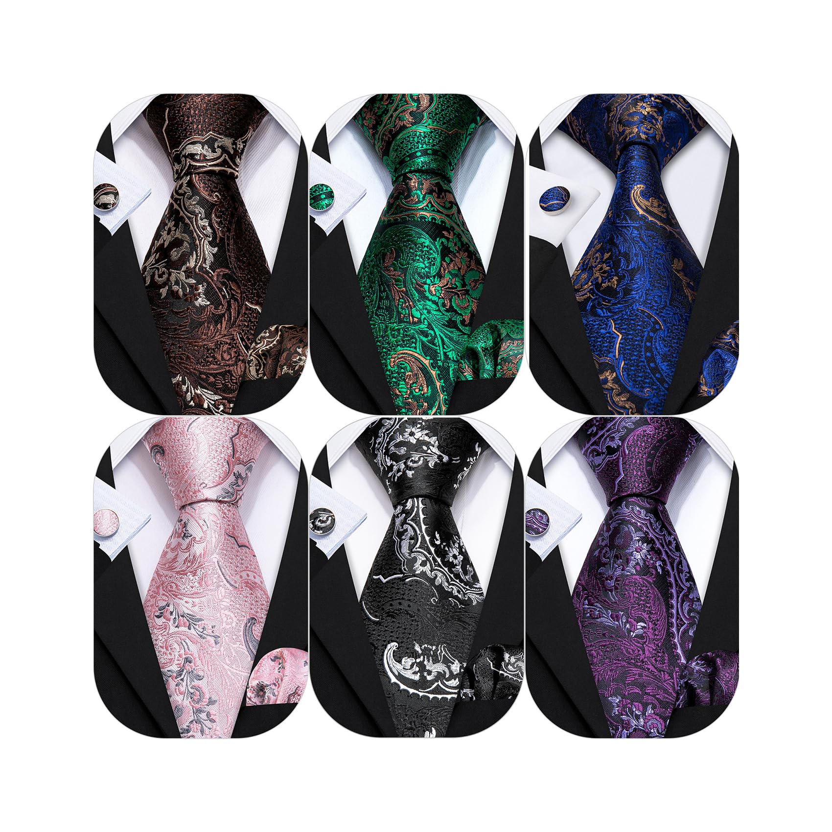 Barry.Wang Men 6PCS Tie Silk Gift Necktie Clip Woven Tie Sets Party