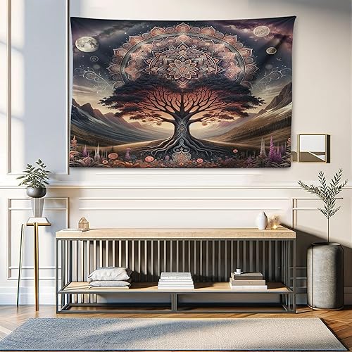 Miniatura 152 de Ambesonne Tapiz de fantasía, paisaje de fantasía con reloj, rayos de cielo de ensueño desde el techo, arte ficticio, colgante de pared ancho para