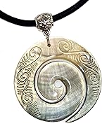 Handcrafted Māori Koru Mother of Pearl Necklace for Women - Adjustable Cord Ethnic Peace Pendant Jewelry CA239-N
