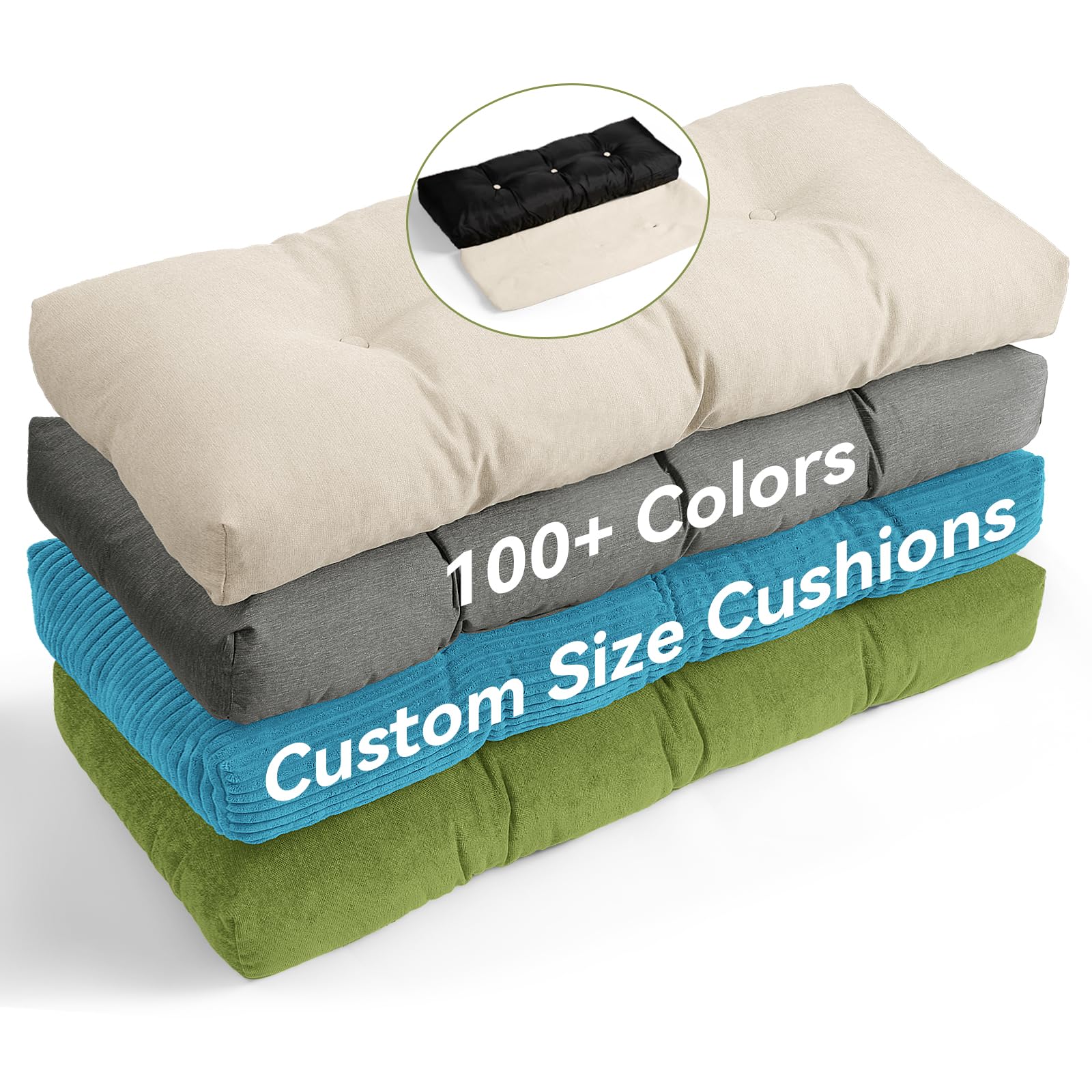 ROFIEJOX Custom Tufted Bench Cushion with Removable Washable Cover, High-Density Memory Foam, Customize Fabric Size Color Bench Cushion for Indoor/