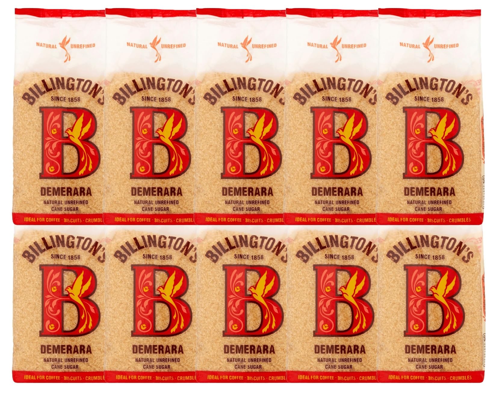 Billington's Demerara Natural Unrefined Cane Sugar unraffinierter dunkler Rohrzucker 10x 500g – importiert von Shestore24