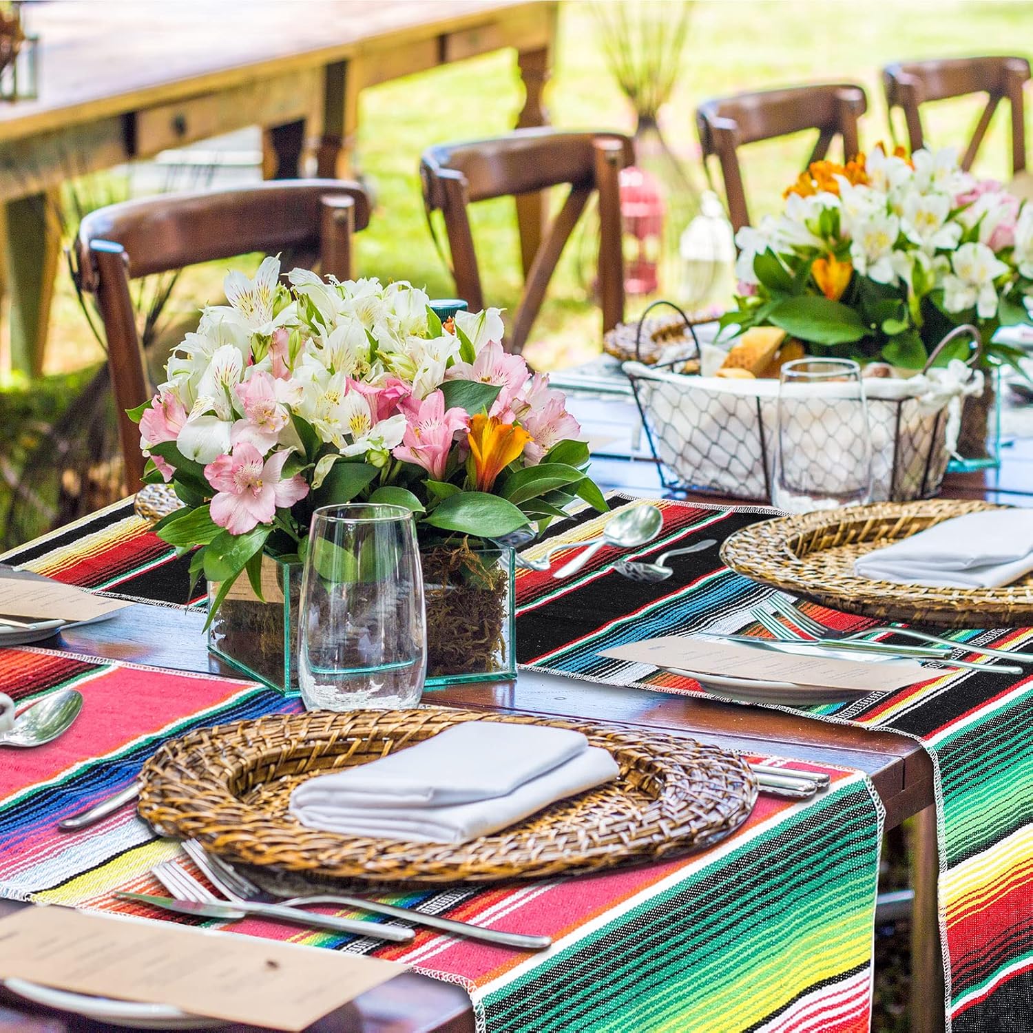 Tatuo 6 Pieces Mexican Table Runner Serape Fiesta Centerpieces Mexican Shawl for Theme Party Decoration Cinco De Mayo Fiesta Birthday Party (Mixed Color)