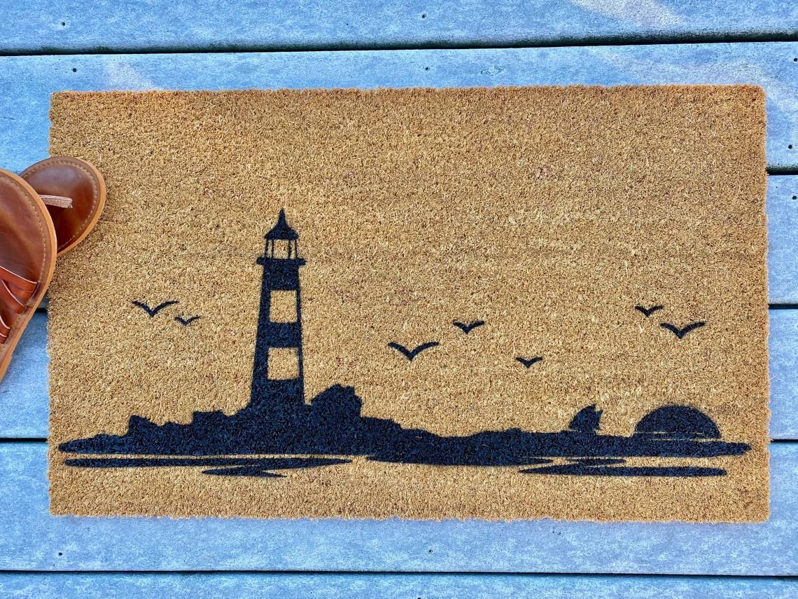 Lighthouse Doormat - Cape Cod Door Mat Ocean View Welcome Mat Cape Living Beach House Cape House Beach Life Seascape Welcome Home Floor Holiday Decor Housewarming Gifts 16"X24"