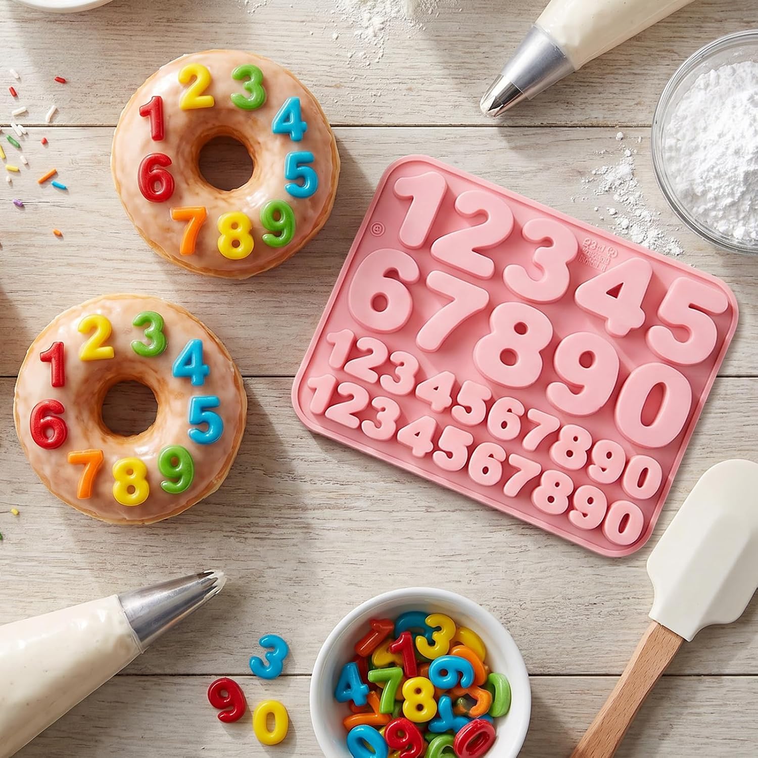 2Pcs Number Chocolate Mold, Reusable Silicone Number Molds Candy Making Supplies for Cake Decoration, Birthday, Candle Making, Pink & Blue Gray