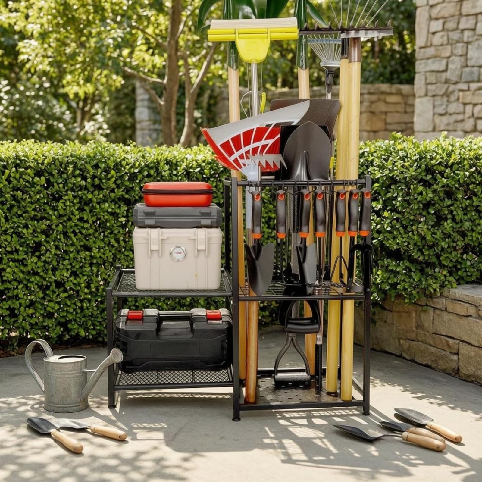 Organisateur D'outils Métallique Acier Range Outils Jardin Autoportant Rangement Extérieur pour Garage