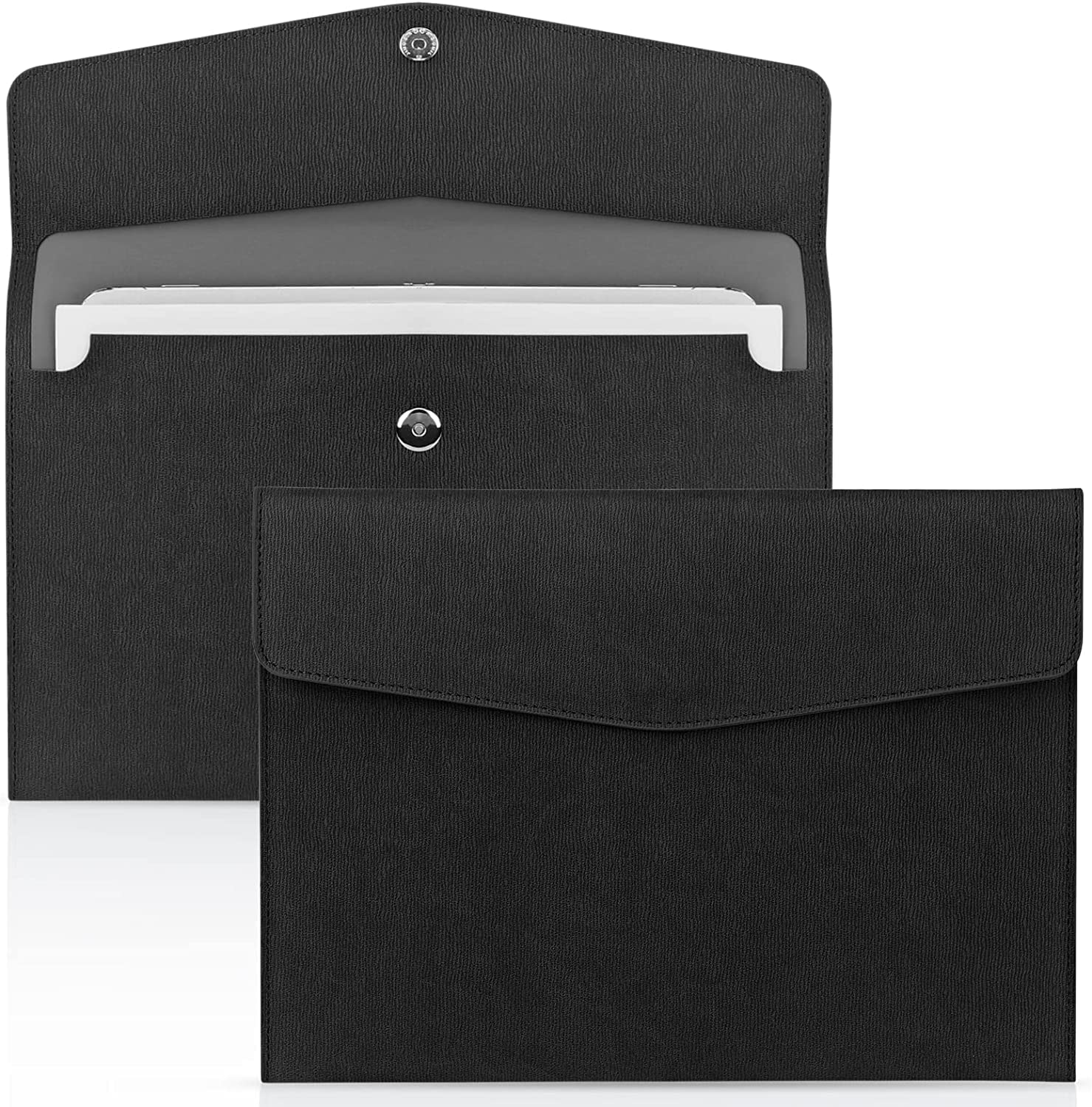 Excefore A4 Envelope File Holder, Waterproof Document Bag, Lightweight PU Leather Multifunction Portfolio, Document File Folder, File Organizer Storage Case for Paper Document Tablet Case 2PCS Black