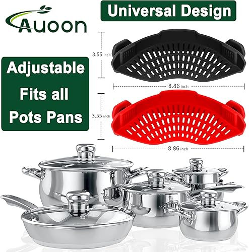 Miniatura 4 de AUOON Colador con clip, paquete de 2 coladores de silicona para pasta, espaguetis, grasa de carne molida, tamaño universal fácil de usar, apto para
