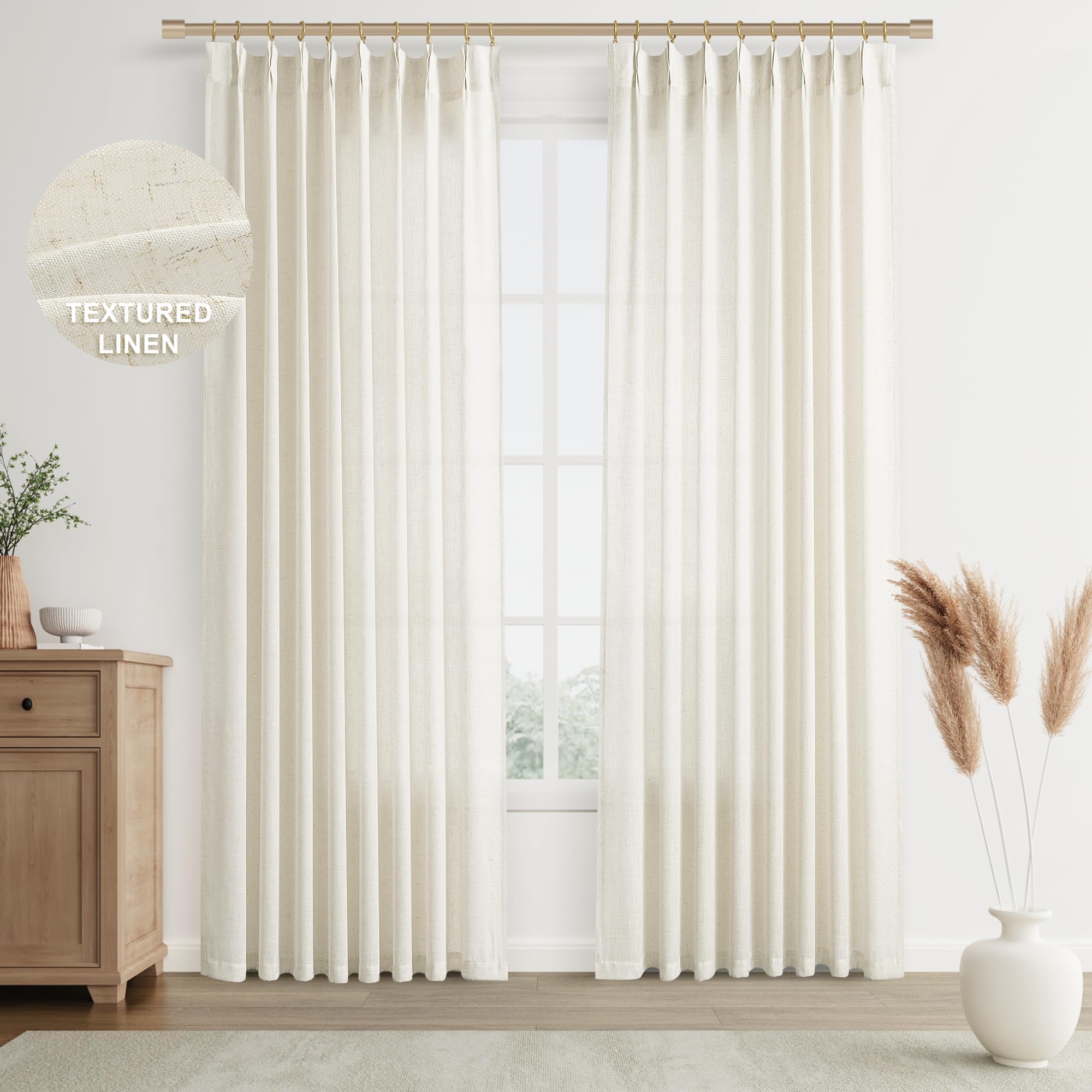 Isolde Gold Leaf Embroidery 63” Pinch Pleat Window Curtain Panel – 32 Inches Wide
