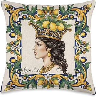 Sicilian Moors Head Caltagirone Inspired Lemon Art Throw Pillow