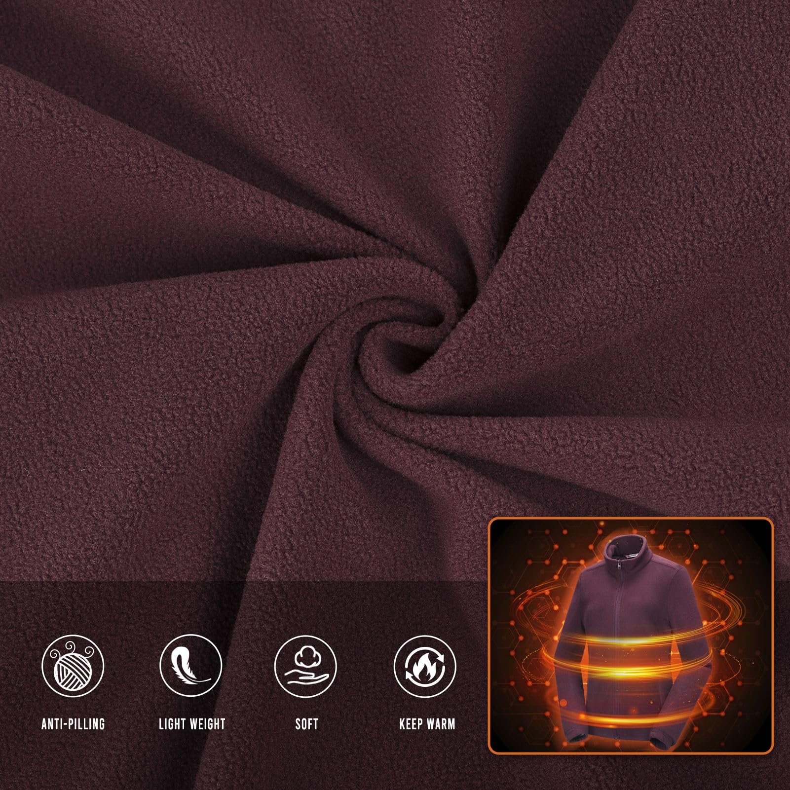 33,000ft Chaqueta de forro polar para mujer con cremallera completa, cuello alto, chaqueta ligera de forro polar, antiestática, para senderismo y ocio