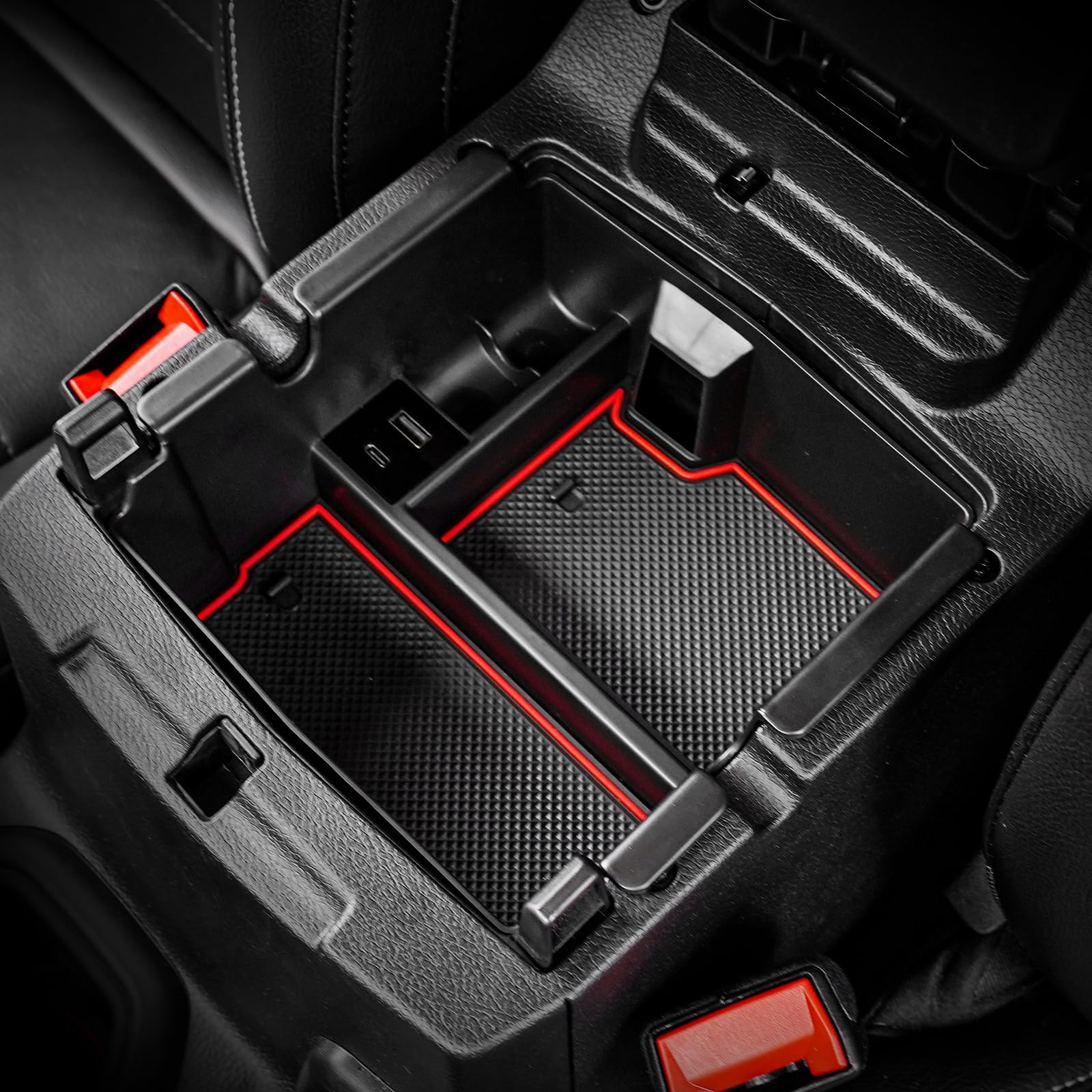 Upgrade Center Console Organizer Tray with USB Power Port for Jeep Wrangler JL/JLU 2018-2023, Gladiator JT Truck 2020-2023 Insert Armrest Tray Accessories