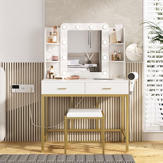 Vabches Vanity Desk With Mirror And 10 Led Lights,Vanity