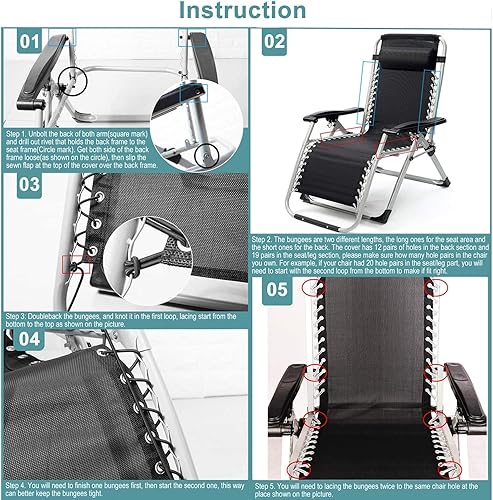 Miniatura 7 de Moksha Studio Tela de repuesto para silla de gravedad cero, tela de reparación plegable antigravedad para patio al aire libre, patio trasero, playa,