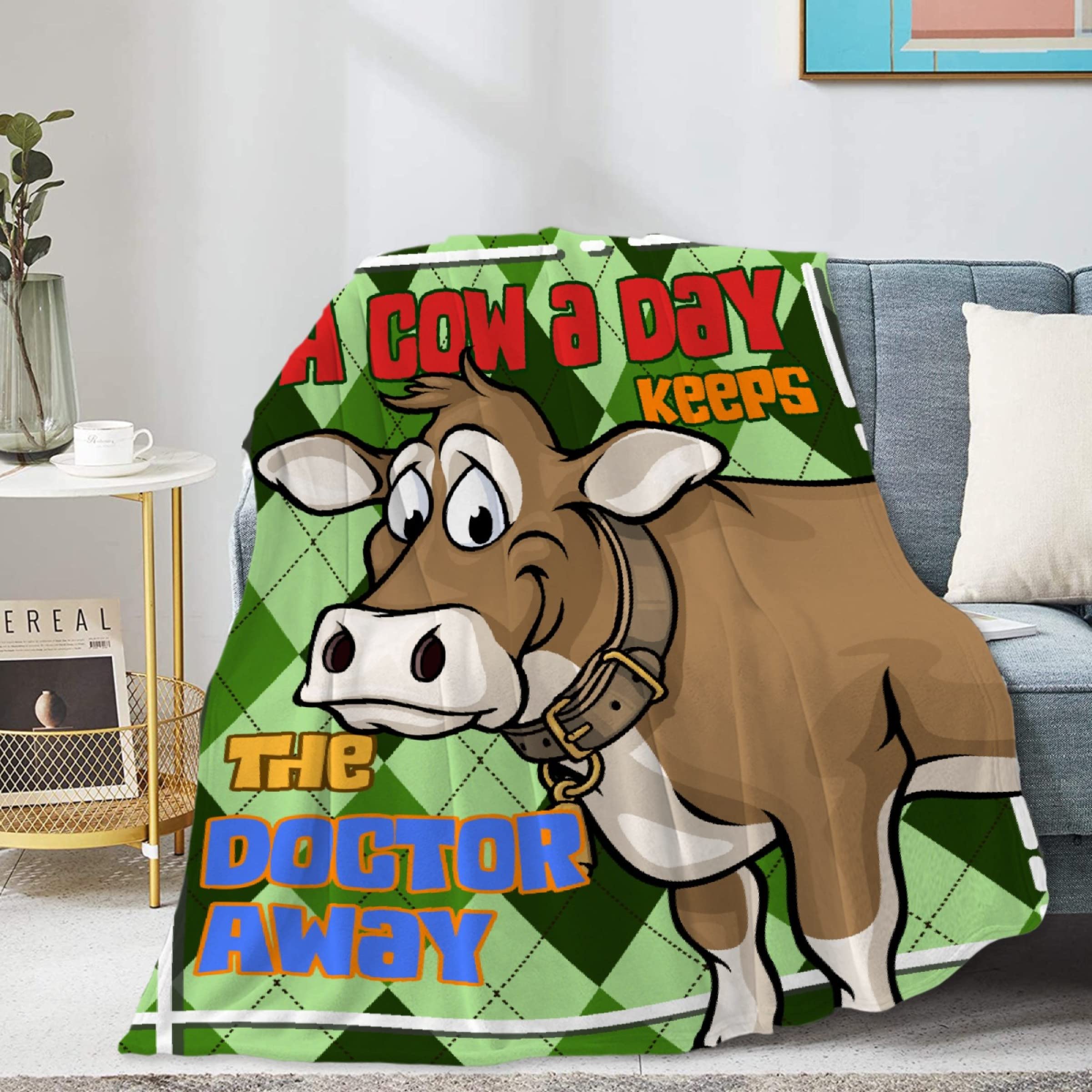Homiehug A Cow A Day Keeps Doctor Away Soft Blanket Flannel Cozy Fuzzy Cute Animal Throws for Nap Bed Couch Home Decor Tapestries Child Plush Gifts All-Seasons 90