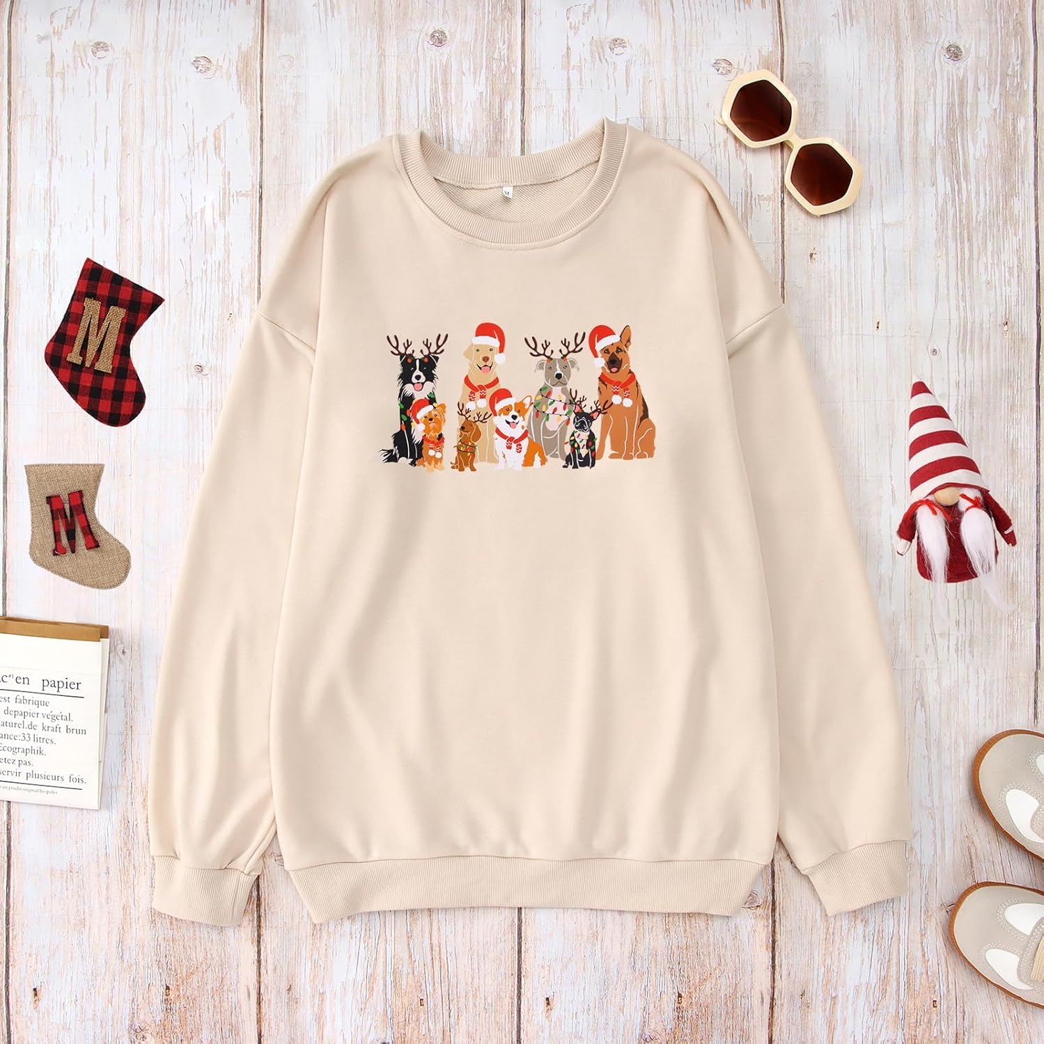 BOUTIKOME Christmas Dogs Sweatshirt Womens Cute Dog Graphic Crewneck Long Sleeve Shirt Holiday Top Doggy Lovers Gifts - Image 7