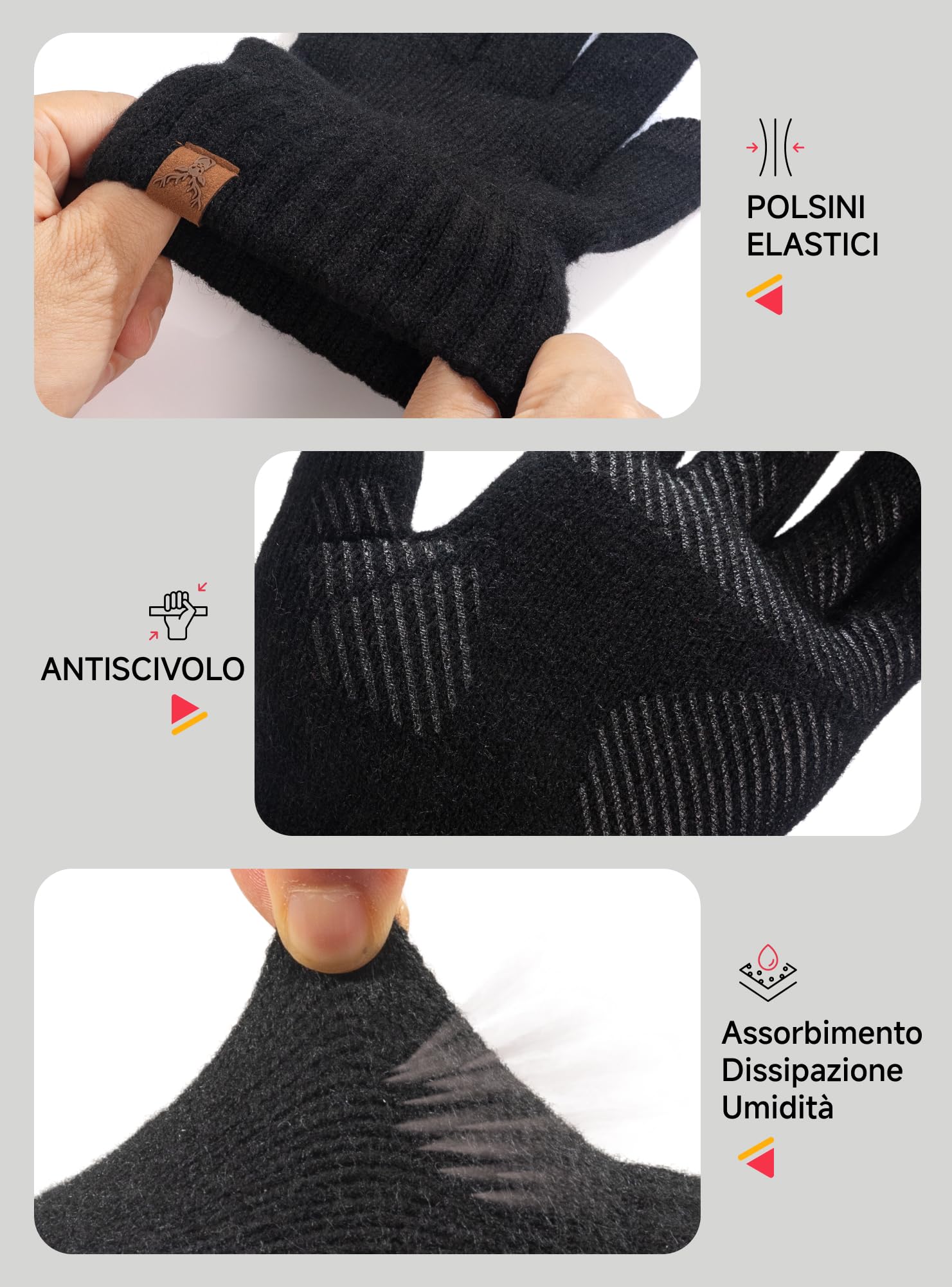 TRENDOUX Guanti Invernali in Lana Merino: Guanti Termici Flessibili Touch Screen per Uomo Donna, Tessuto Morbido Caldo Adatto per Corsa Bici Trekking Ciclismo Alpinismo Smartphone