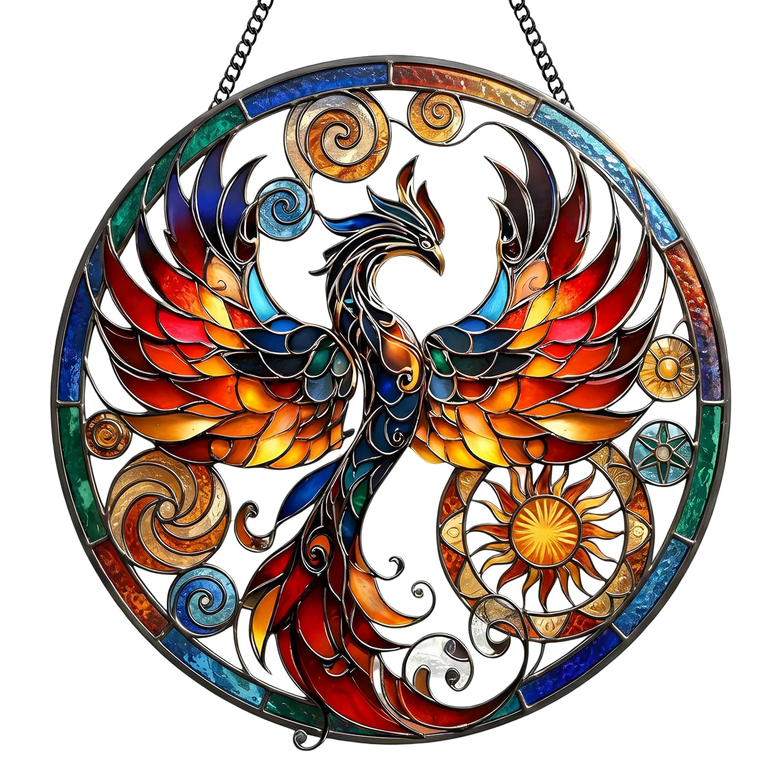 Phoenix Sun Catchers for Windows, Glass Phoenix Suncatchers for Windows, Stained Glass Window Hanging, 2D Suncatcher Glasses Panels, Garden Wall Art Outdoor for Women Men