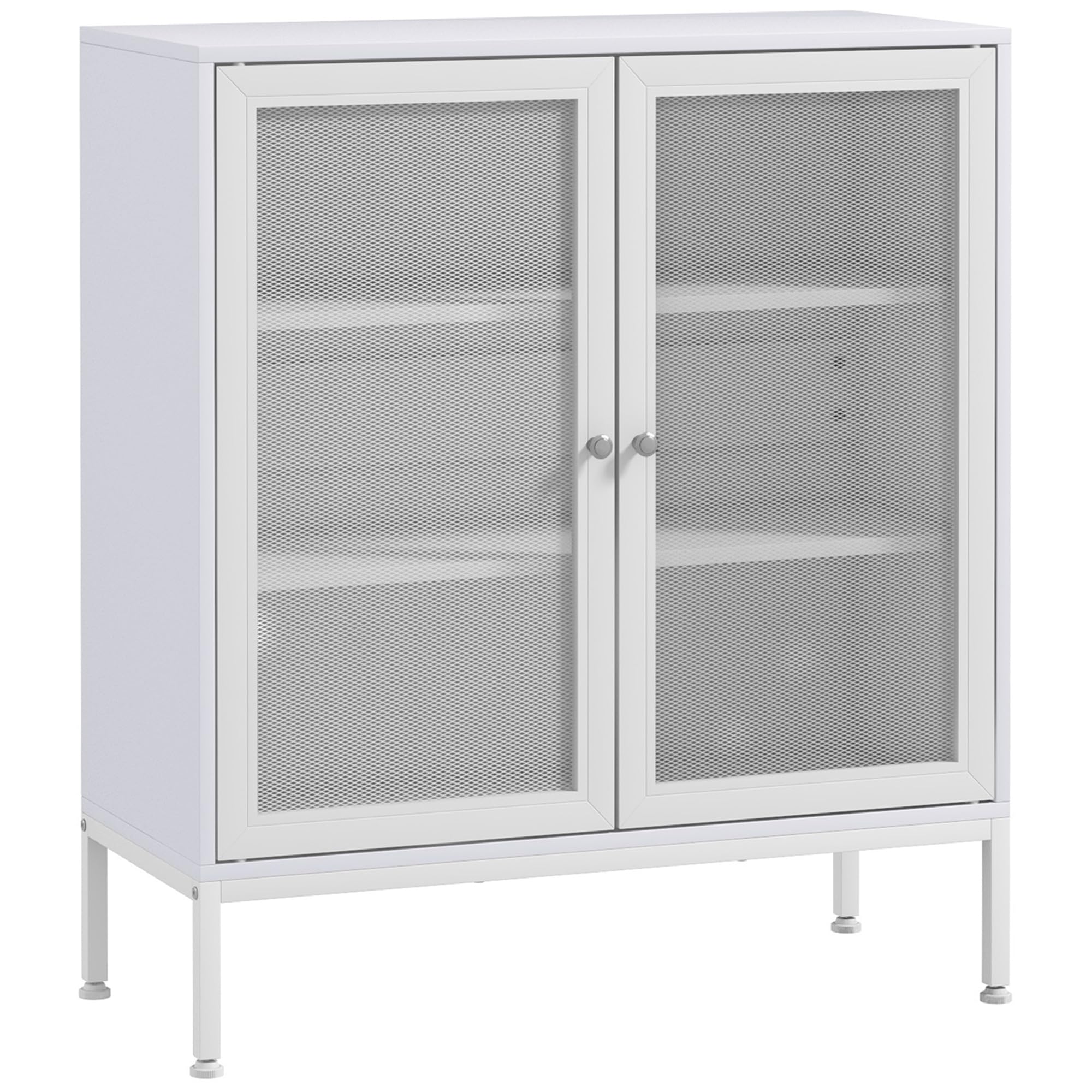 HOMCOM Aparador de 3 Niveles Mueble Aparador con Puertas de Malla y Estante Ajustable Mueble de Cocina Moderno Bueffet para Salón Comedor 80x37x92 cm Blanco