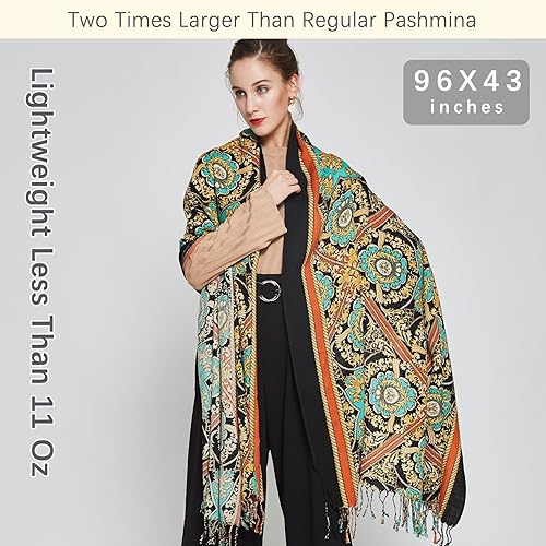 Miniatura 29 de DANA XU Manta de pashmina extragrande 100% de lana merina, bufanda de viaje, bufanda de cachemira para mujer, otoño e invierno, chal de gran