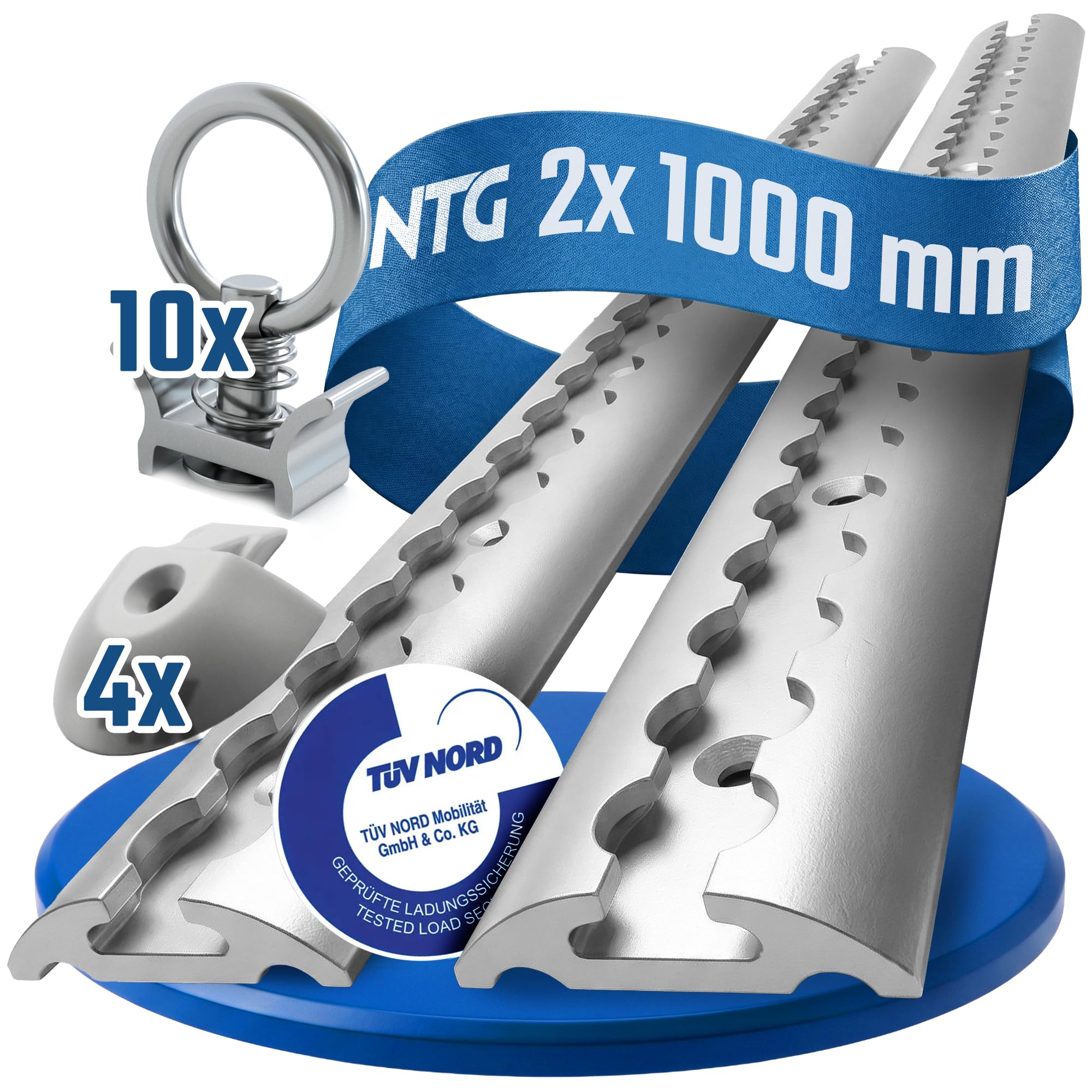 NTG 2 Stück je 1 m Airlineschiene halbrunde Form aus Aluminum mit Bohrungen | SPARSET INKL. 10 STÜCK Fitting + 4 STÜCK ENDKAPPE | Ladungssicherung für LKWs, Anhänger, Wohnmobile | eloxiert | 1000mm