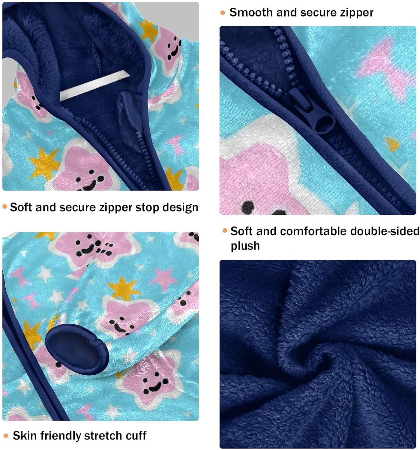 Cartoon Cute Blue Stars Lightweight Zip Sweatshirt Kids Plush Jackets Navy Blue Fall Baby Boy Clothes abrigos de