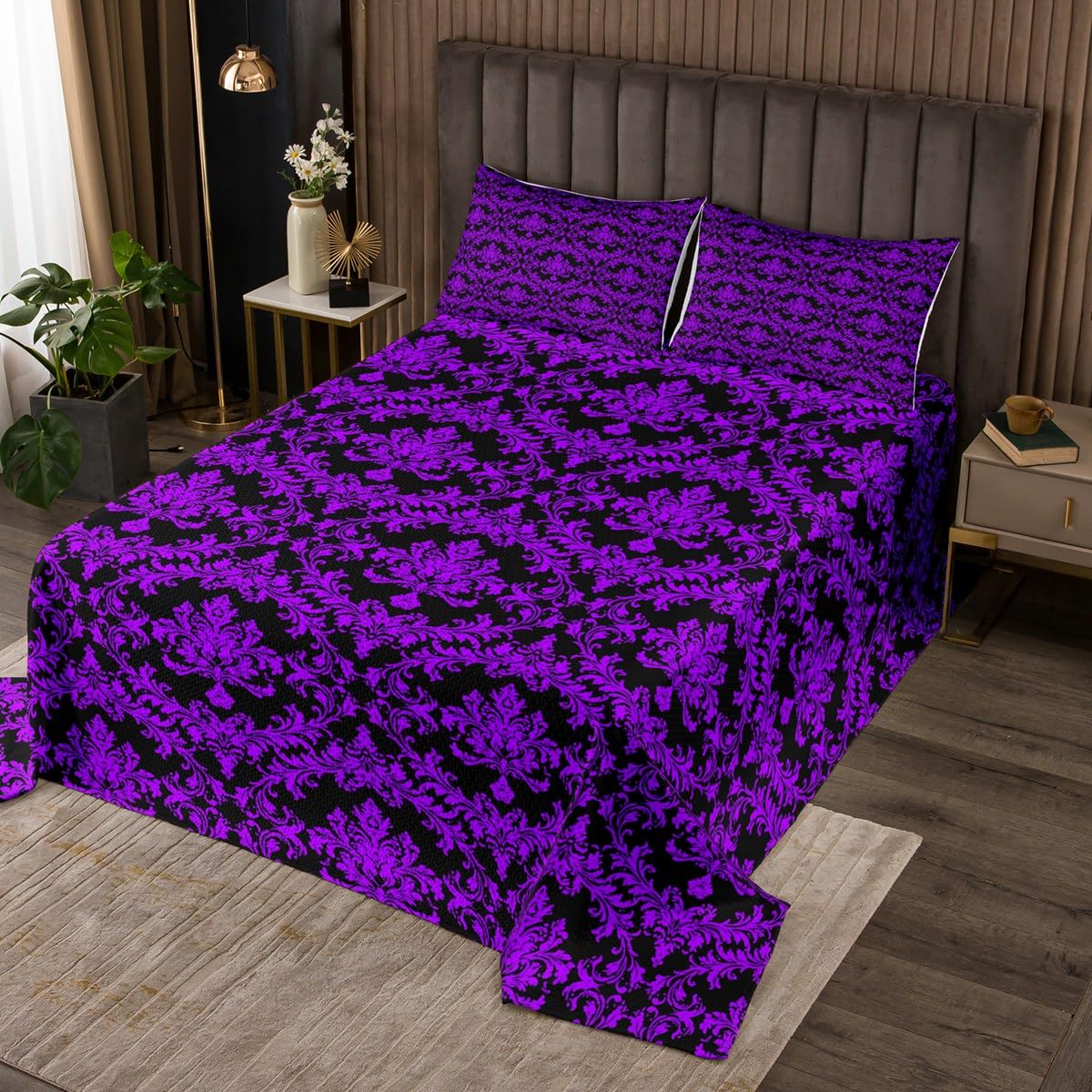 jejeloiu Gothic Bedspread for Kids Boys Girls,Twin Size,Damask Coverlet Set,Vintage Floral Decorative Quilted Coverlet,Luxury Flower Bedspread Cover,Bohemia Boho Bedroom Decor