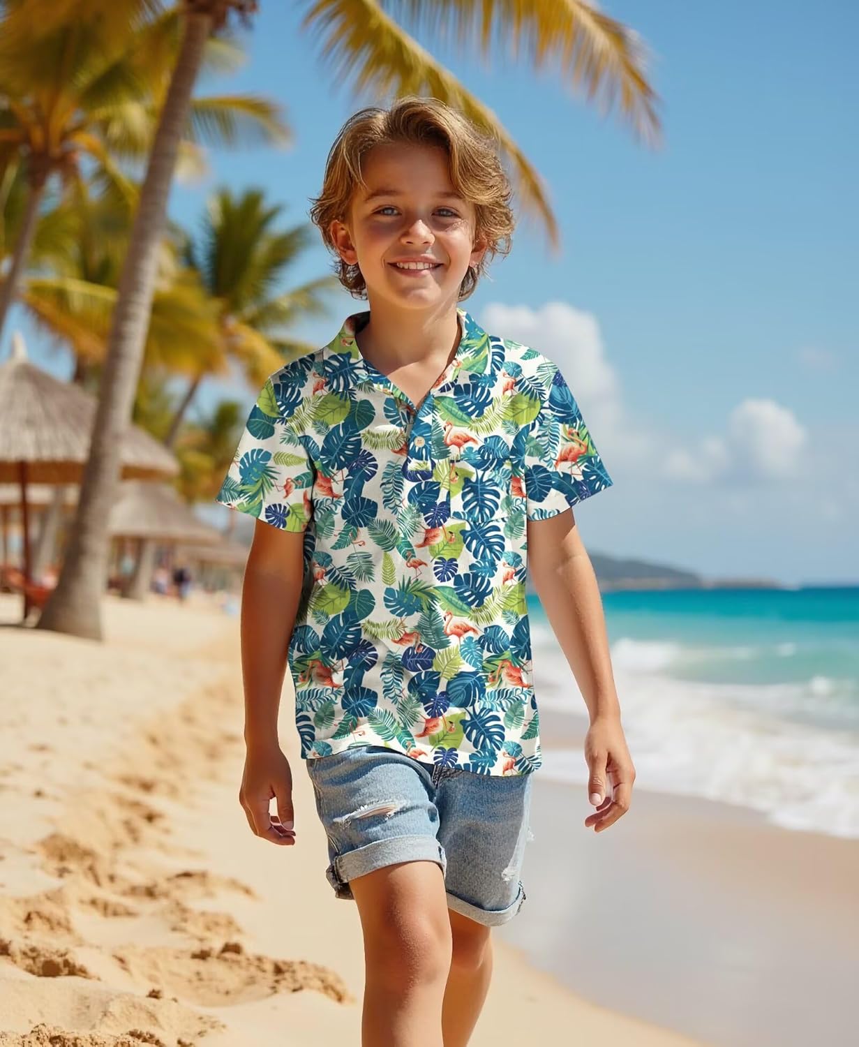 Kids Hawaiian Shirt Boys Golf Polo Beach Top Tropical, Short Sleeve Aloha Printed Tee - Image 5