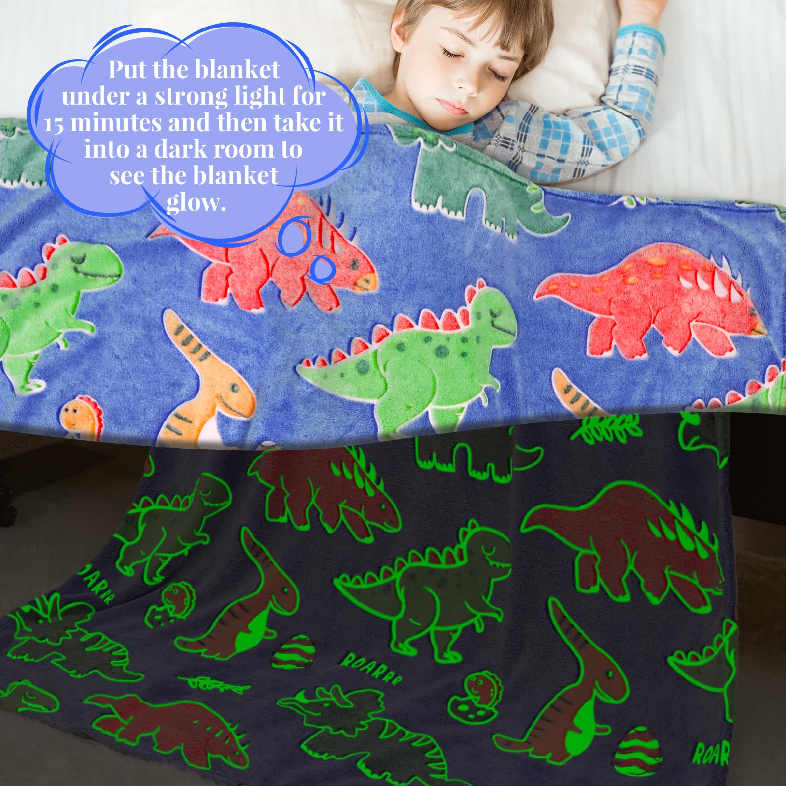 Glow in the Dark Dinosaur Blanket for Boys -5