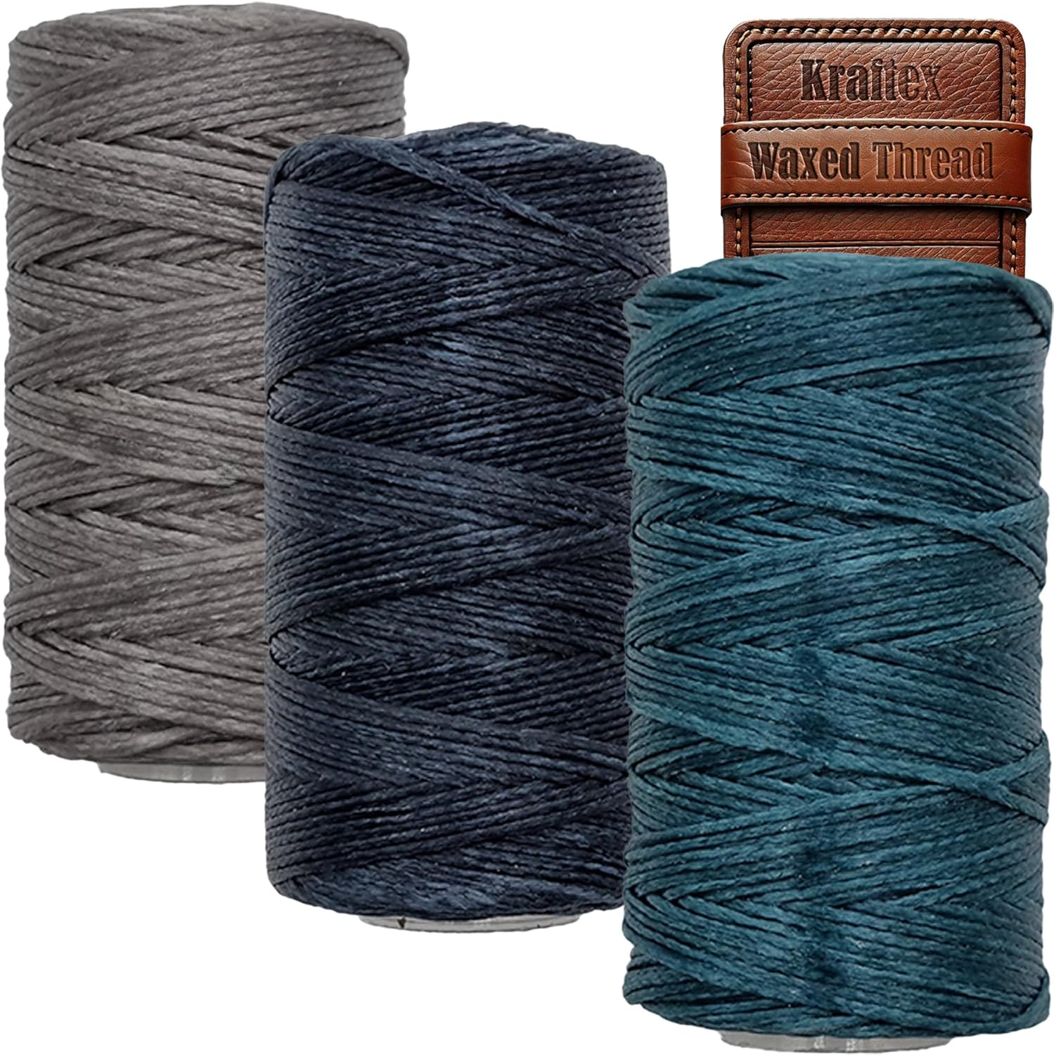 Waxed Thread 3X Wax Thread, 65 Yardx0.8mm Wax String, 150D Waxed Leather String in Aquamarine, Navy Blue and Grey Perfect Dream Catcher Supplies