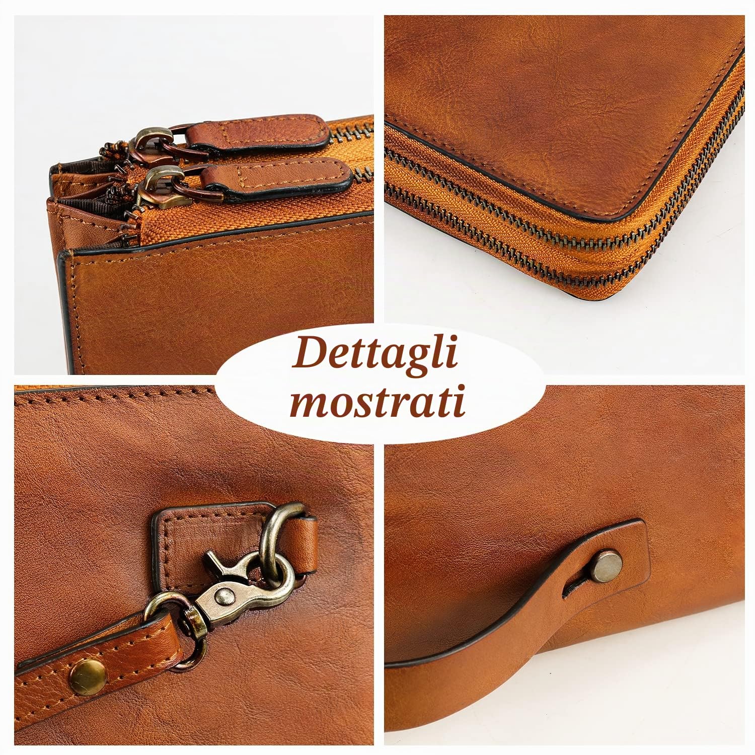 ORIREAL Pochette da polso da uomo, in vera pelle, borsetta di lusso (marrone)