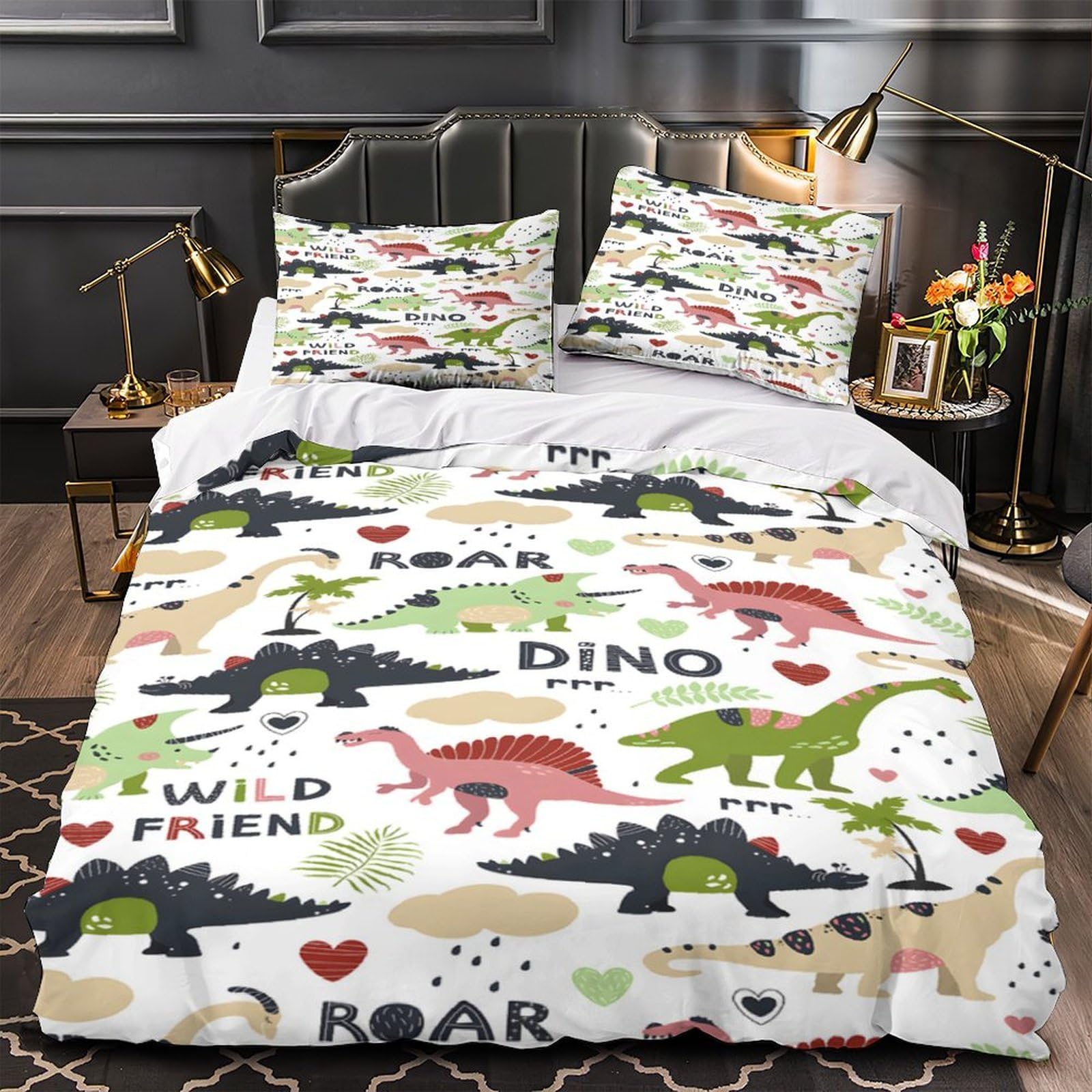 Housse de couette dinosaure 135x200 microfibre pour lit enfant