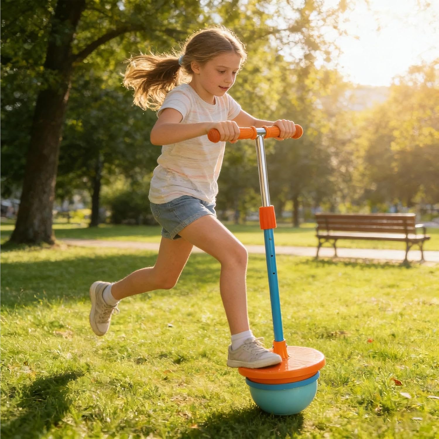 Jump Toy - Balance Stick Bouncing Game, Extendable Handle Device with Spring Action Non Slip Foot Design, Fitness Activity Play Feature, Ideal for Boys Girls Teens Indoor Outdoor Exerc