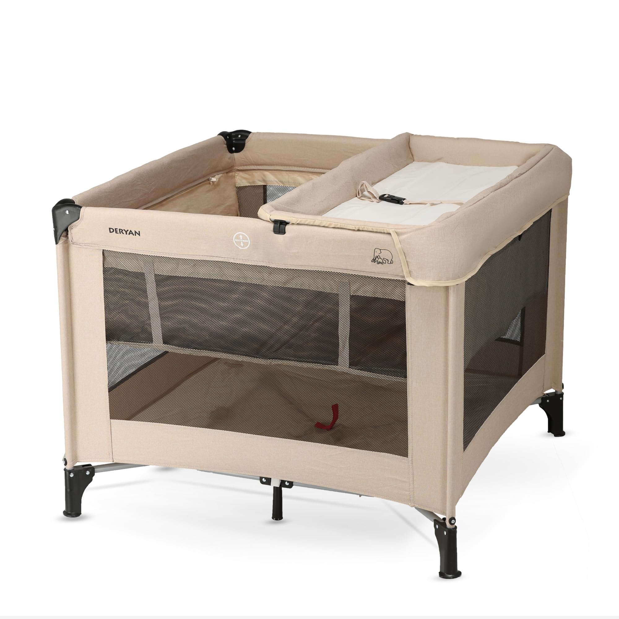 Deryan Baby-Reisebett mit Matratze, 0-5 Jahre (0-20 kg), Leichtgewicht 9 kg, Große Matratze, Seitliche Öffnung, Faltbares Design, Inklusive Tragetasche, 100 x 100 cm (Nougat)