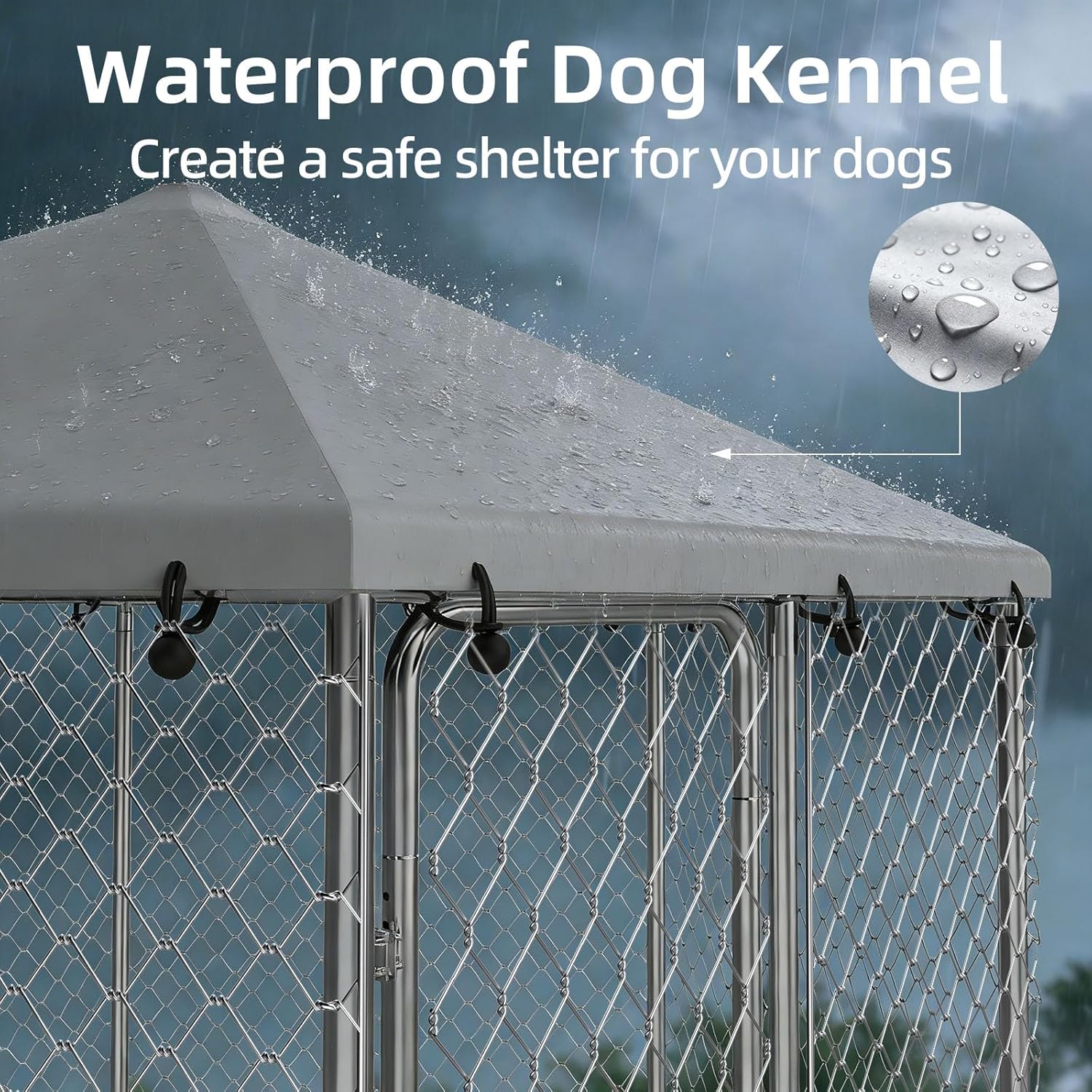 6.8x6.8 FT Heavy Duty Outdoor Dog Kennel, Large Galvanized Steel Enclosure with Waterproof UV-Resistant Roof & Secure Lock, Hexagonal Wire Mesh Design for Backyard, Patio & Garden (81x81x95.3IN)