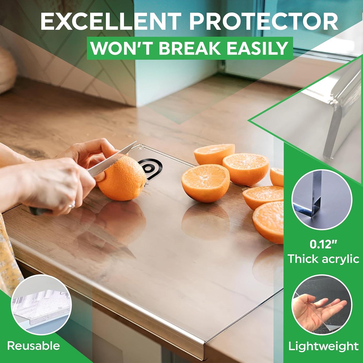 Acrylic Cutting Board with Counter Lip Medium 18" X 14", 18' X 16" and X-Large 24' X 18", Clear Cutting Board with Lip for Countertop, Counter Protectors for Kitchen