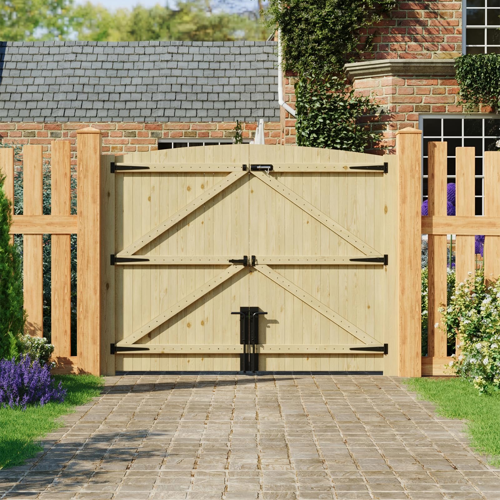 INMOZATA Double Garden Gates,Wooden Drive Way/Pedestrian Gate with Lock and Knocker Heavy Duty Swing Gates for Garden Animal Sheds Farm entrances(6ftwide*6ft high) — view 16