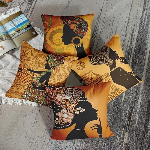Miniatura 2 de Juego de 4 fundas de almohada decorativas para decoración del hogar, diseño de animales tribales afroamericanos, 18 x 18 pulgadas, fundas de