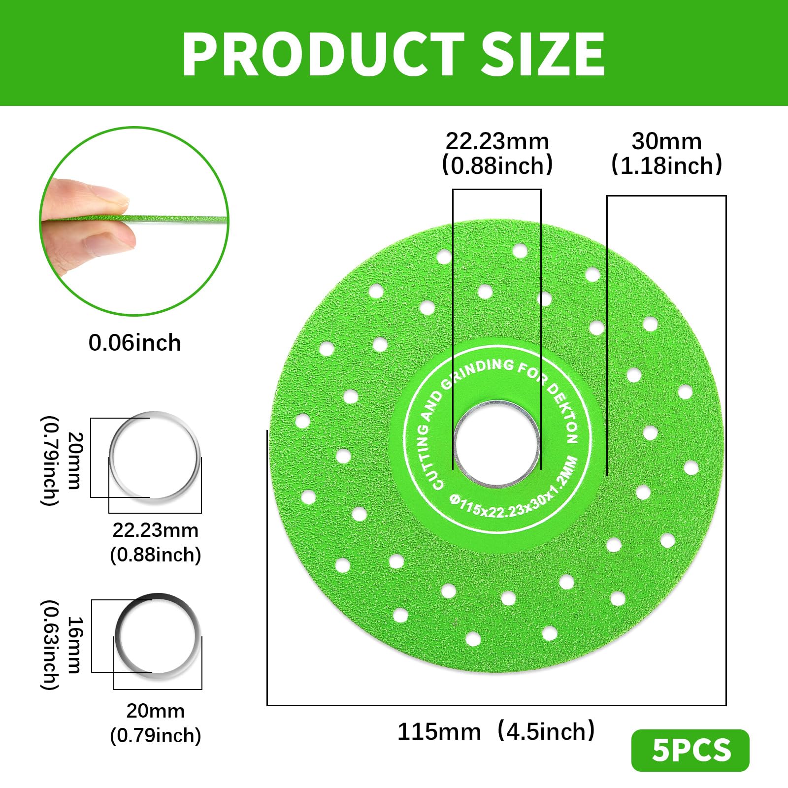 Paquete de 5 cuchillas de sierra de diamante para amoladora angular de 4-1/2 pulgadas, hoja de disco de corte plano de múltiples poros delgada de 115 mm para moler jade, cristal, botellas de vino