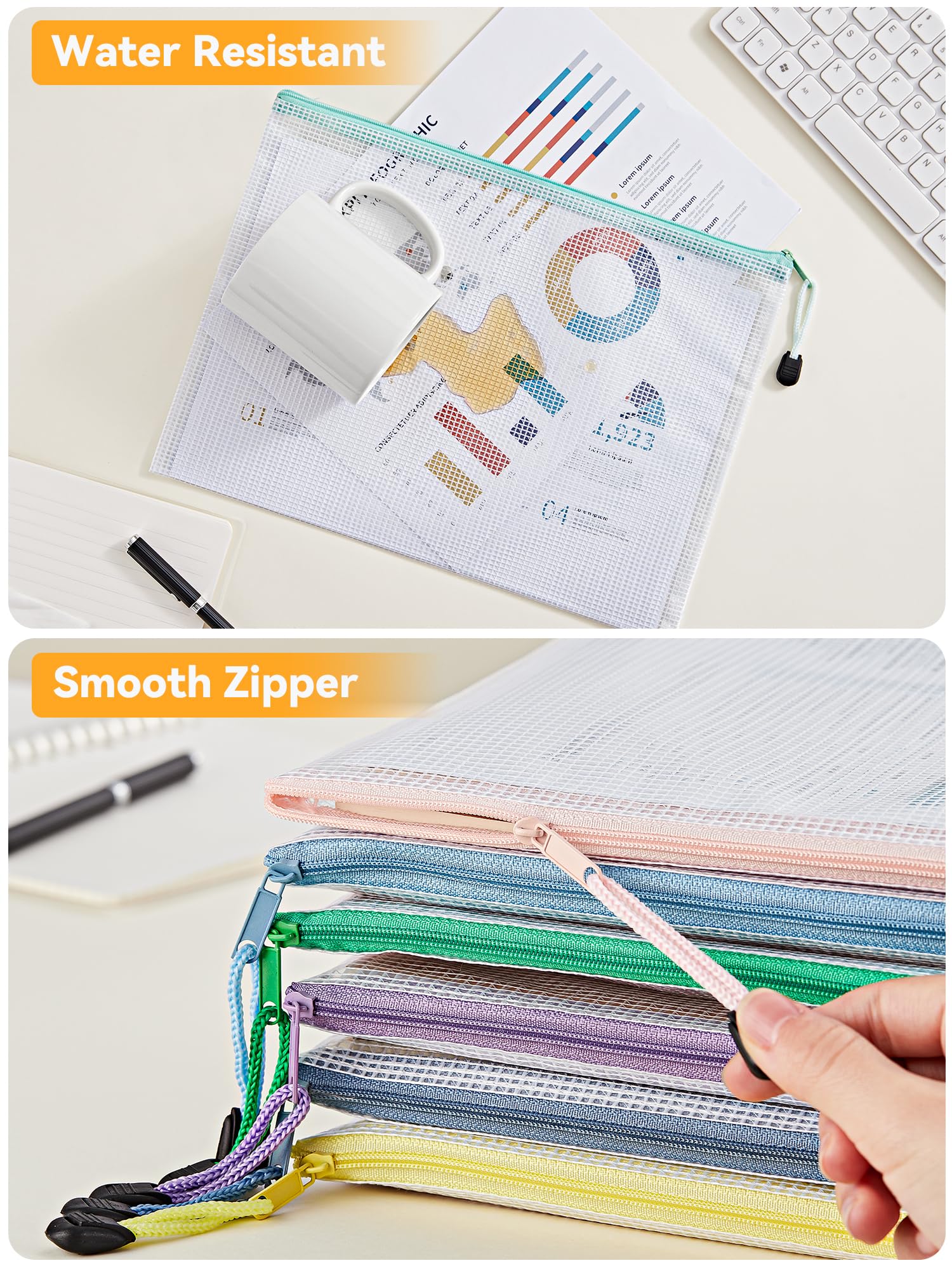 HEETA Plastic Wallets A4,24 Pack Strong Plastic Zip Bags Waterproof A4 Zip Wallets with Secure Zippers for Office School Home Travel Storage 12 Colors - Image 4