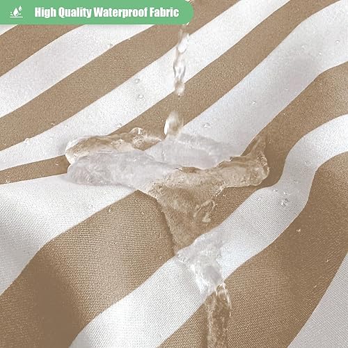 Miniatura 4 de Dynamene Cortina de ducha de tela beige, cortinas de ducha con borlas a rayas bohemias para baño, juego de cortina de ducha de lino bohemio