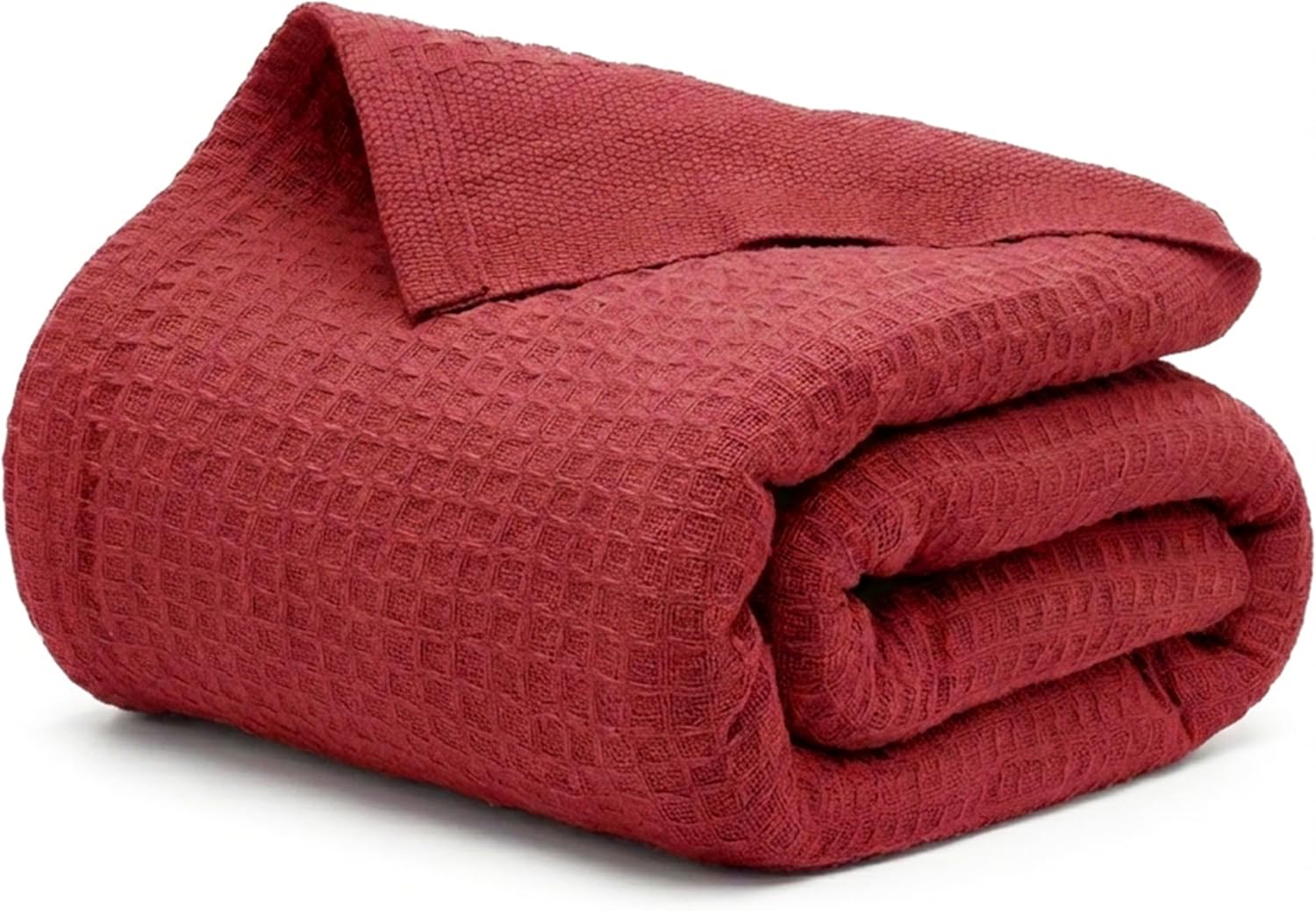 Salt Earth 100% Cotton Waffle Blanket, Queen Size 90"x92" – Lightweight All Season Throw Blanket for Couch, Bed & Bedroom, Soft Modern Cozy Cotton Blanket (Red)