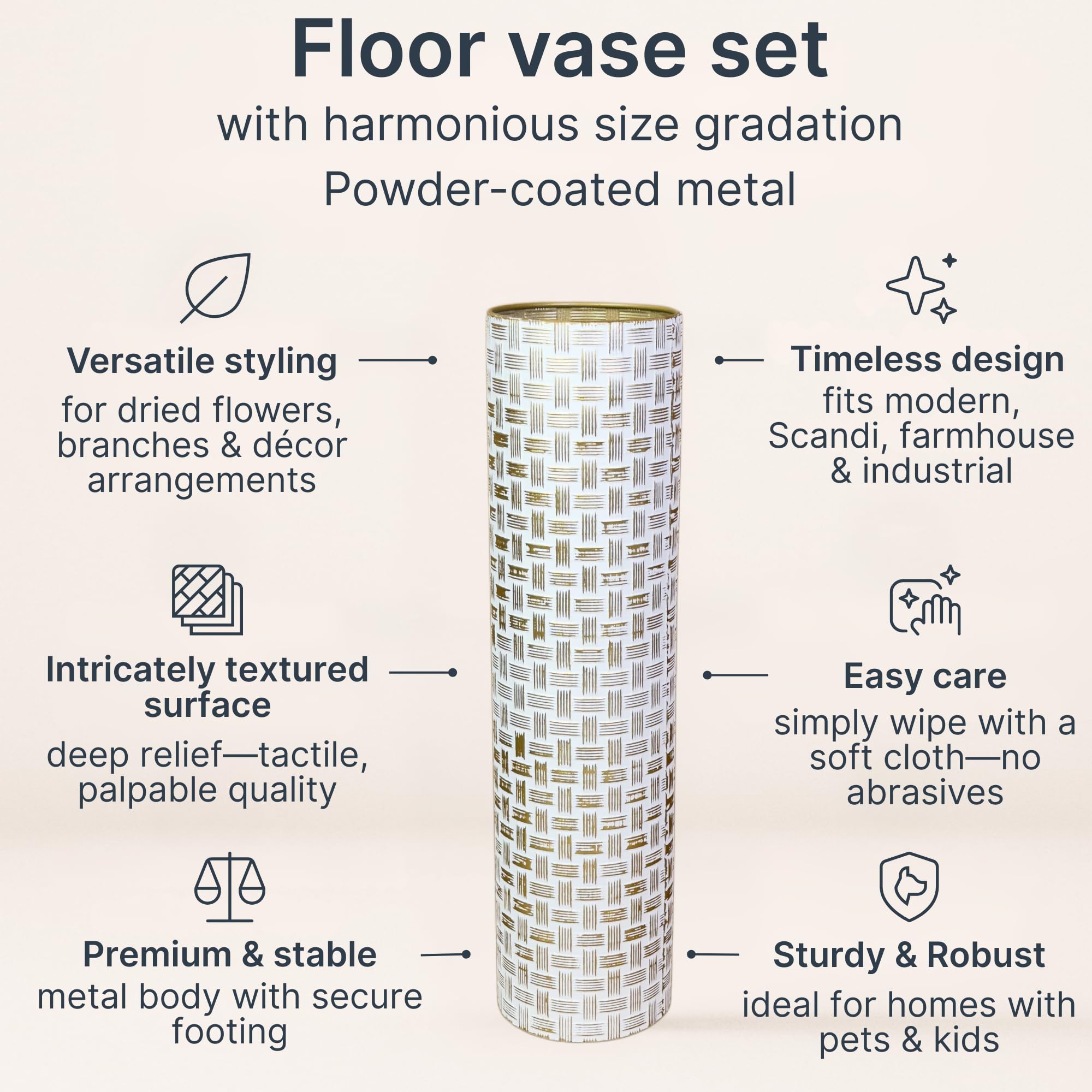 Leewadee Große Bodenvasen im 2er Set 60/47 cm - Hohe Metall Deko Vasen in Gold für Wohnzimmer Dekoration