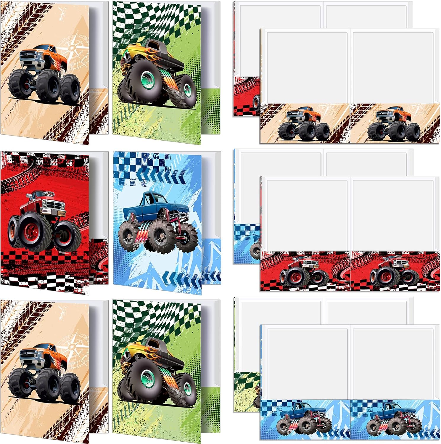 Kosiz 12 Pcs 9x12 Truck 2 Pocket Folder for Boy Cute Back to School Take Home File Bulk Kid Student Homework Paper File Folder for School Classrwork Office Home Classroom Teacher Business Party Supply