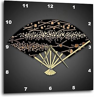 3dRose DPP_55579_2 Japanese Fan with Various Bronze Textures Wall Clock, 13 by 13-Inch