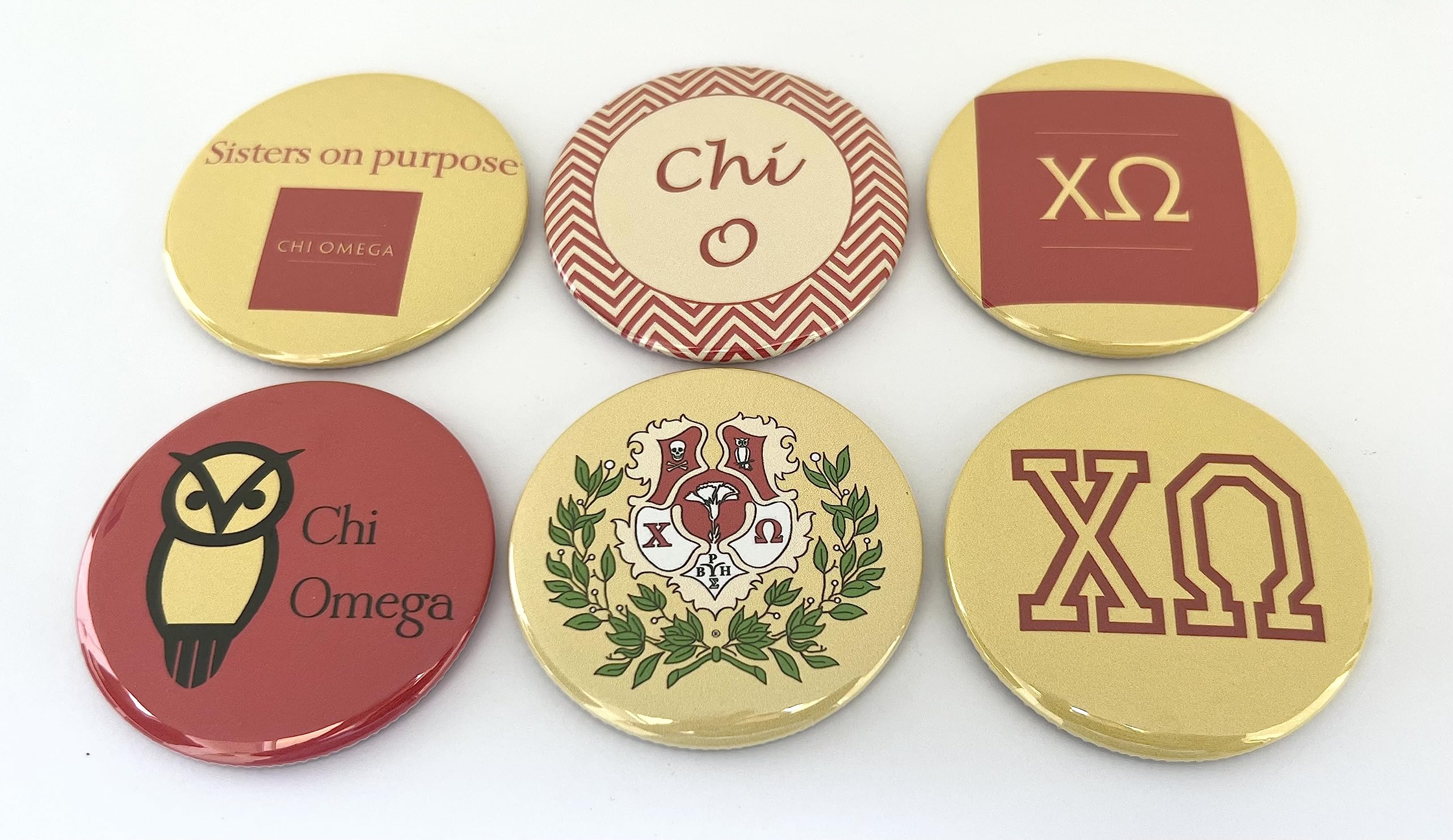 Chi Omega Set of 6 Pin-Back Buttons
