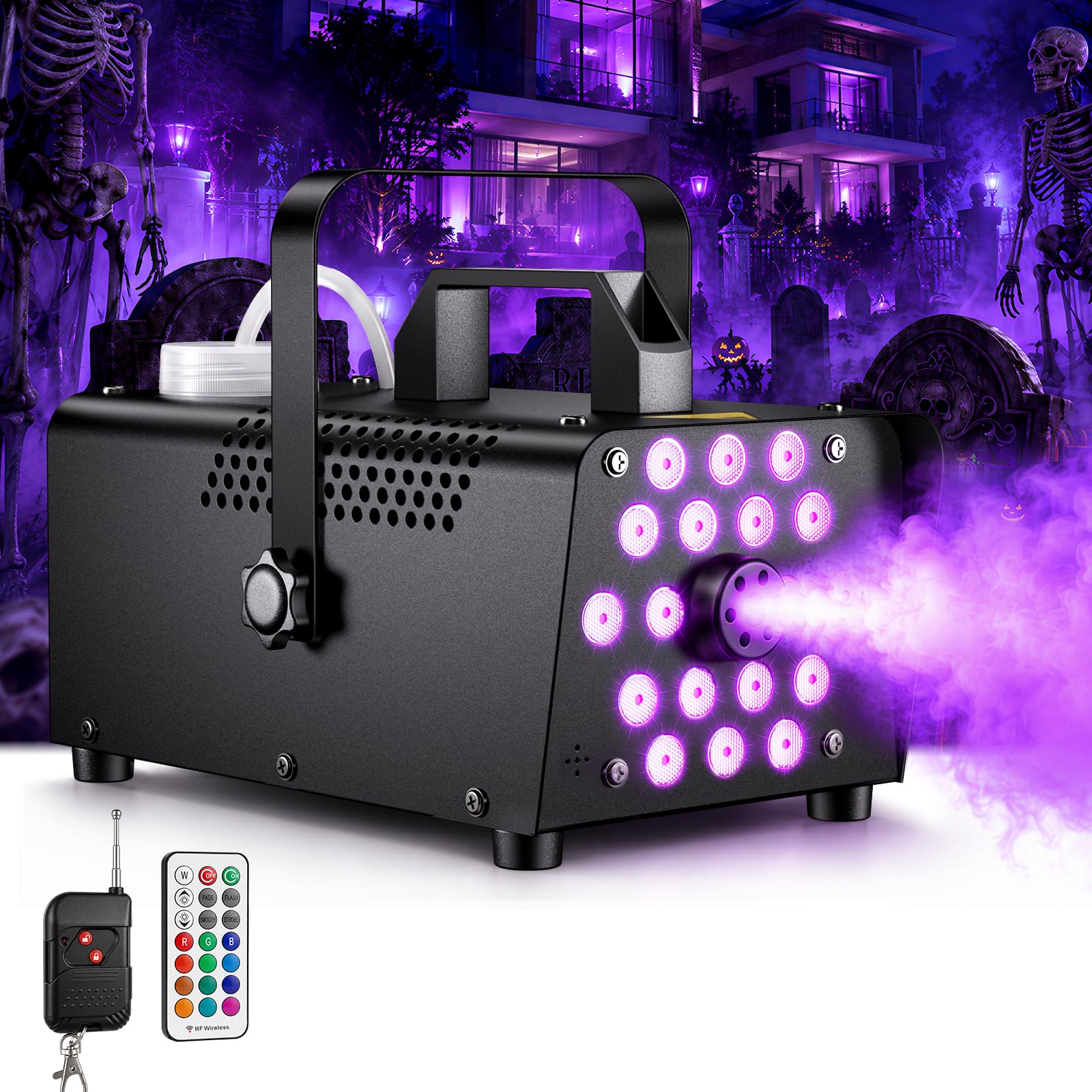 FALOVE 600W Fog Machine with 18 Leds Light for Halloween Decor Atmosphere