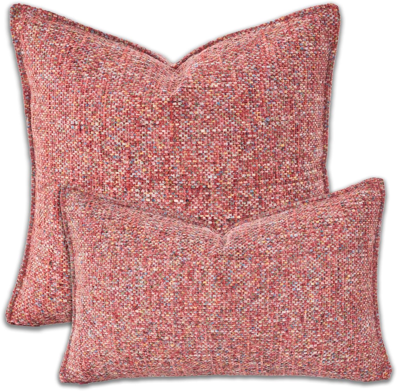 Premium Series Tweed Style Throw Pillow Cover, Linen Woven Textured Luxury Thick Cushion Case for Home Décor, Burgundy, 18x18 Inch