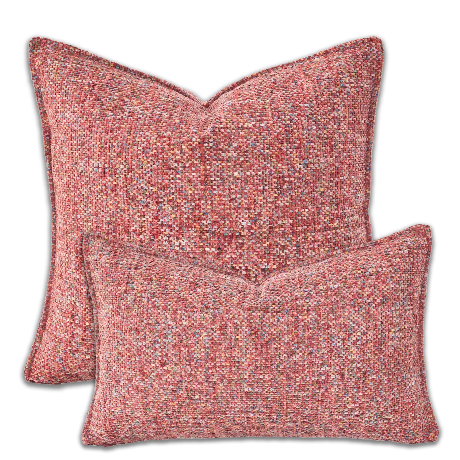 Yonous Premium Series Tweed Style Cushion Covers, Linen Woven Textured Luxury Thick Throw Pillow for Home Décor, Burgundy, 18x18 Inch / 45 x 45 cm