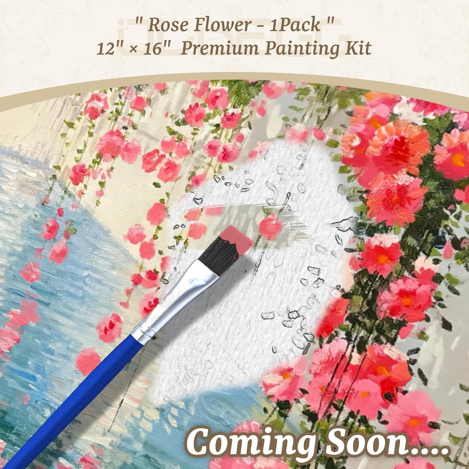 OLDEGG Rose Flower Canal Framed Paint by Numbers Kit for Adults,DIY Acrylic Painting By Numbers Set with Complete Art Supplies,1Pack Paint by Numbers Kit for Adults Home Wall Decor Art Gift 12x16inch